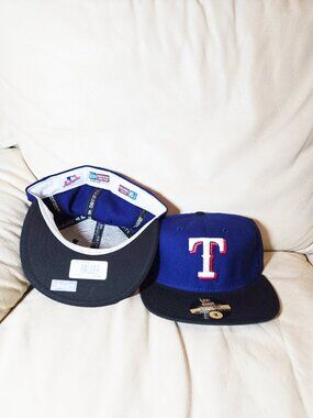 🧢NWT Vintage NewEra Texas Rangers 59Fifty Hat Rare Black Brim 6-7/8  7  7-7/8